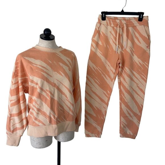 Sweaty Betty Womens Sweatshirt Pants Set Size Small Peach Animal Print Fleece - Picture 1 of 9